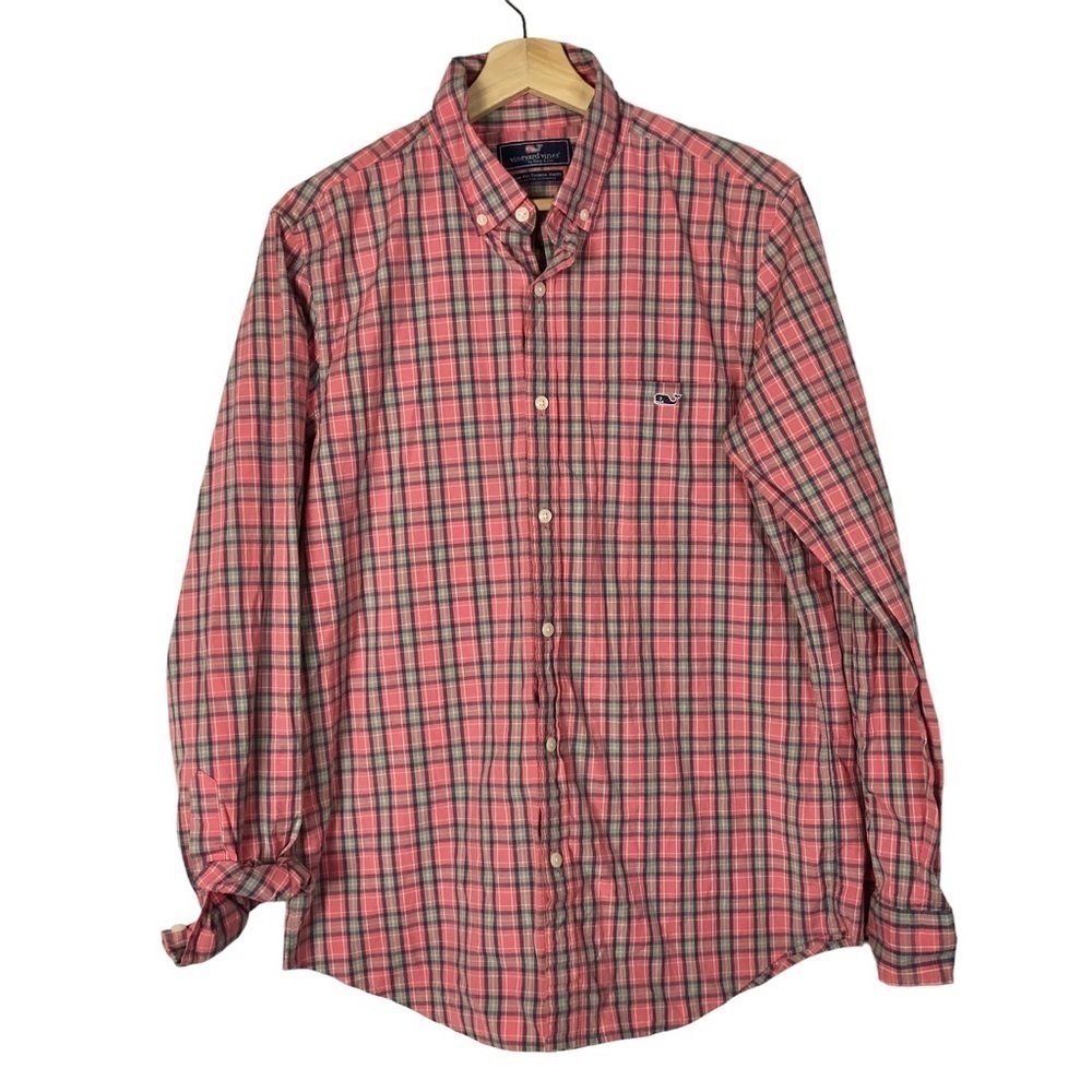 Vineyard Vines Pink Plaid Slim Fit Tucker Long Sleeve Button Down M
